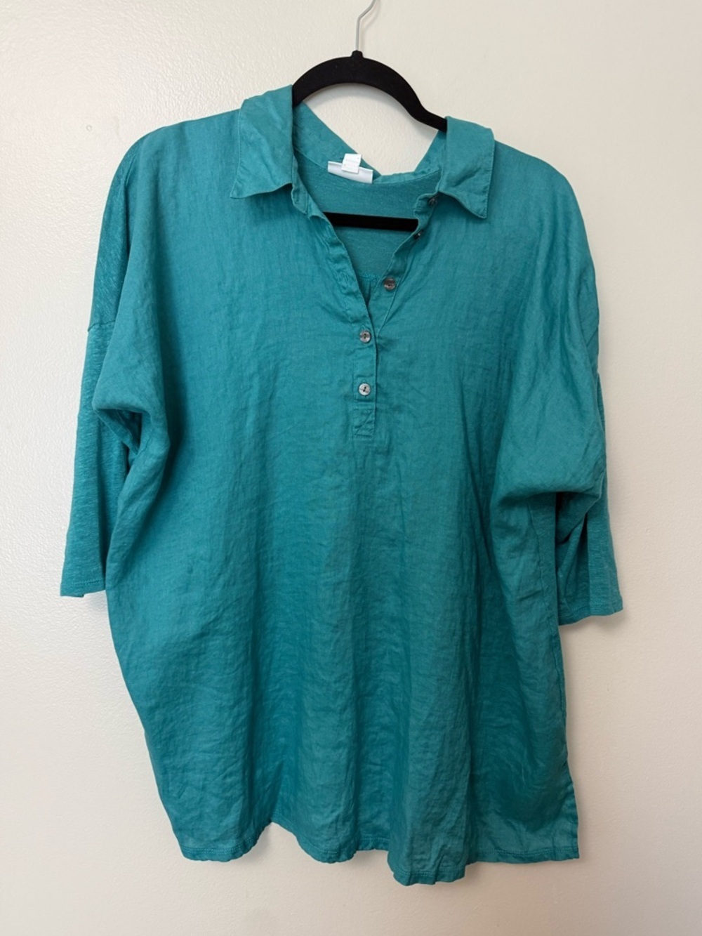 J.Jill Love Linen Teal Button Henley Pullover Top